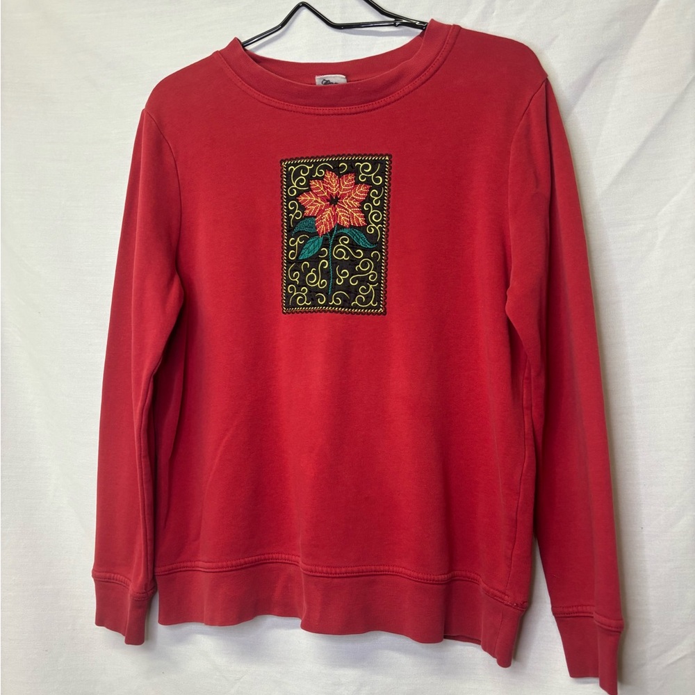 Holiday Editions Red Women's Sweater with Floral Embroidery